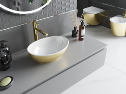 Mexen Elza lavabo à poser 40 x 33 cm, blanc/doré motif lignes - 21014017
