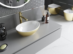 Mexen Elza lavabo à poser 40 x 33 cm, motif blanc/or lignes - 21014017