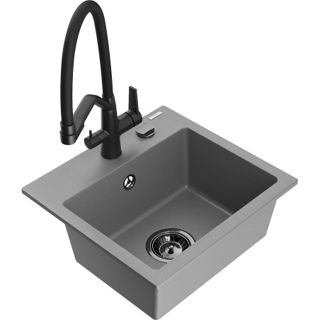 Mexen Milo évier en granit 1-bac avec robinet de cuisine Duo, gris - 6505-71-671701-70-B