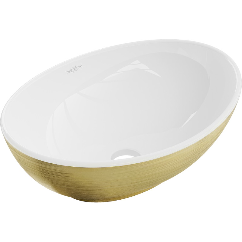 Mexen Elza lavabo à poser 40 x 33 cm, motif blanc/or lignes - 21014017