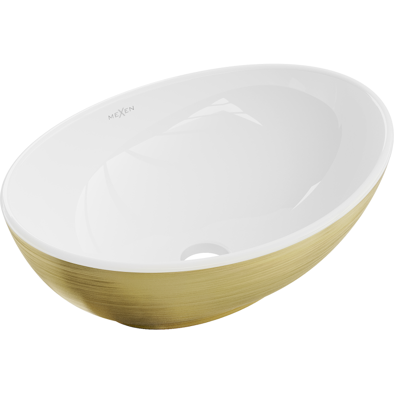 Mexen Elza lavabo de comptoir 40 x 33 cm, blanc/or motif lignes - 21014017