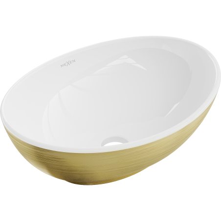 Mexen Elza lavabo à poser 40 x 33 cm, motif blanc/or lignes or - 21014017