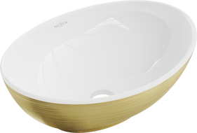 Mexen Elza lavabo à poser 40 x 33 cm, motif blanc/or lignes or - 21014017