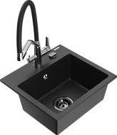 Mexen Milo évier en granit 1-bassin avec robinet de cuisine Duo, noir/argent métallisé - 6505-73-671701-07-B