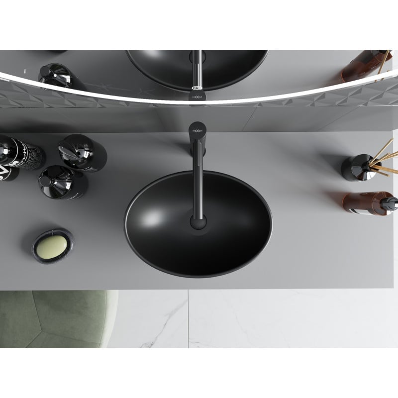 Mexen Elza lavabo à poser 40 x 33 cm, noir mat/motif argenté lignes - 21014023