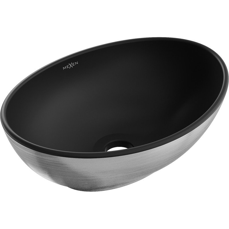 Mexen Elza lavabo à poser 40 x 33 cm, noir mat/motif lignes argenté - 21014023