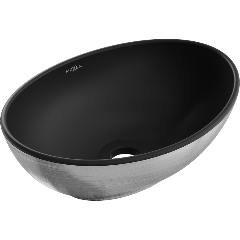 Mexen Elza lavabo de comptoir 40 x 33 cm, Noir mat/Argent motif lignes - 21014023