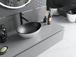 Mexen Elza lavabo à poser 40 x 33 cm, noir mat/motif lignes argenté - 21014023