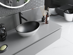 Mexen Elza lavabo de comptoir 40 x 33 cm, Noir mat/Argent motif lignes - 21014023