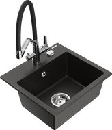 Mexen Milo évier en granit 1 bac avec robinet de cuisine Duo, noir/or métallisé - 6505-75-671701-07