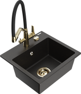 Mexen Milo évier de cuisine en granit 1-bac avec robinet de cuisine Duo, noir/doré métallisé - 6505-75-671701-57-G
