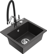 Mexen Milo évier en granit 1 bac avec robinet de cuisine Duo, noir moucheté - 6505-76-671701-07