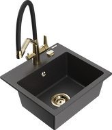 Mexen Milo évier de cuisine en granit 1 bac avec robinet de cuisine Duo, noir moucheté - 6505-76-671701-57-G