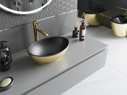 Mexen Elza lavabo à poser 40 x 33 cm, noir mat/motif lignes dorées - 21014027