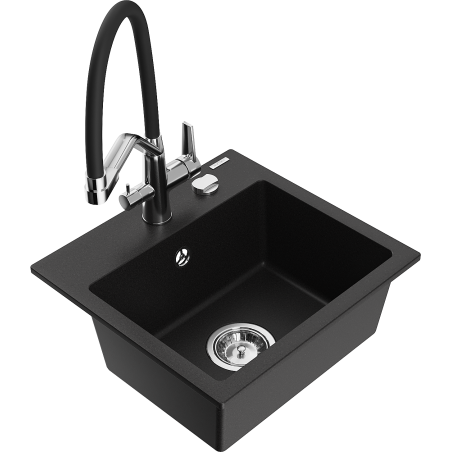 Mexen Milo évier en granit 1-bassin avec robinet de cuisine Duo, noir - 6505-77-671701-07