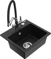 Mexen Milo évier en granit 1-bassin avec robinet de cuisine Duo, noir - 6505-77-671701-07