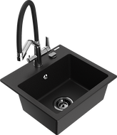 Mexen Milo évier en granit à 1 bac avec robinet de cuisine Duo, noir - 6505-77-671701-07-B