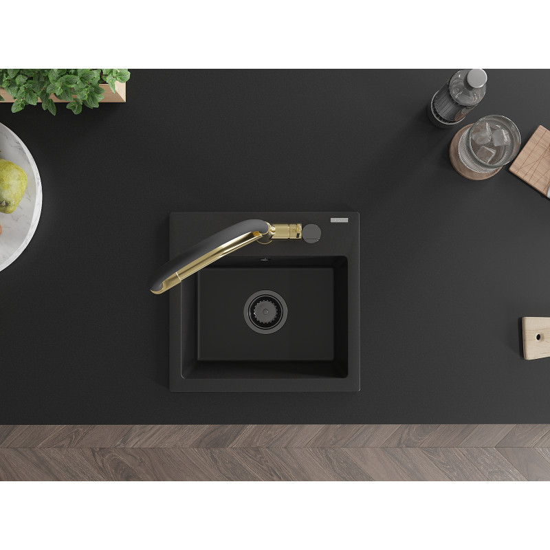 Mexen Milo évier en granit 1-bac avec robinet de cuisine Duo, noir - 6505-77-671701-57-B