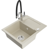 Mexen Enzo évier granit 1 bac avec égouttoir et robinet de cuisine Duo, beige - 6506-69-671701-07