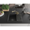 Mexen Enzo évier en granit 1 bac avec égouttoir et robinet de cuisine Duo, noir/métallisé argent - 6506-73-671701-57-B
