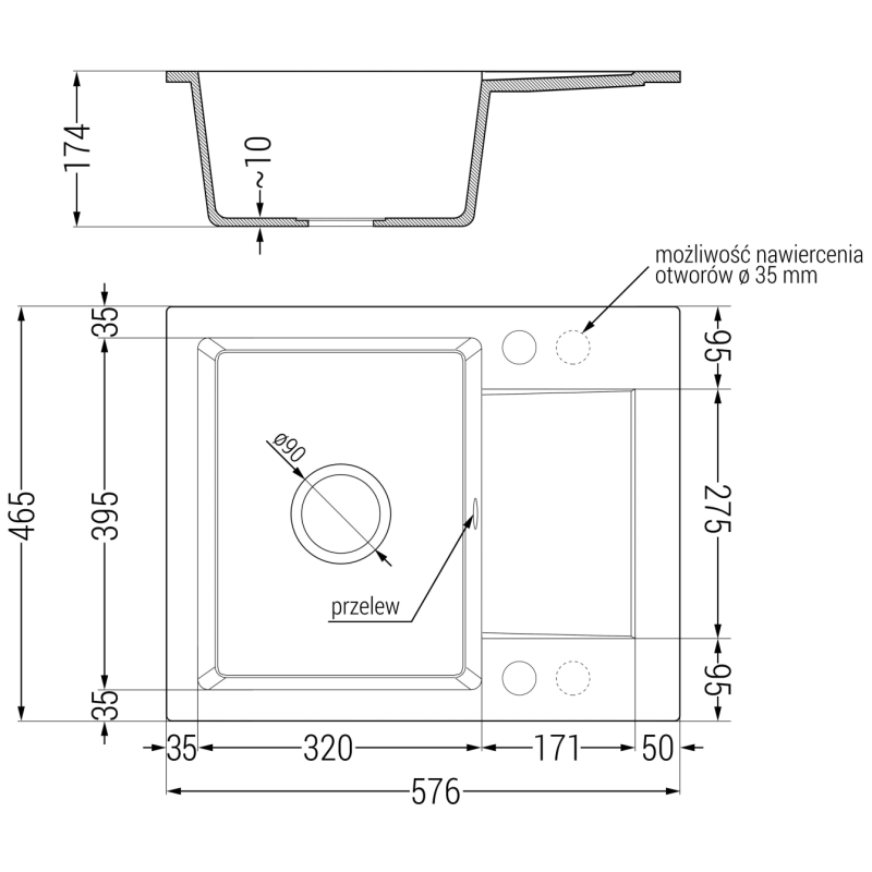 Mexen Enzo évier en granit à 1 bac avec égouttoir et robinet de cuisine Duo, noir - 6506-77-671701-57-B