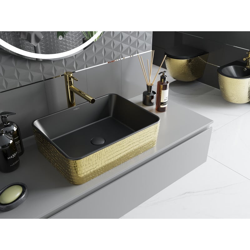 Mexen Catia lavabo à poser 48 x 37 cm, noir mat/motif écaille dorée - 21314878