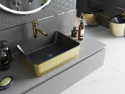 Mexen Catia lavabo de comptoir 48 x 37 cm, Noir mat/or motif écaille - 21314878