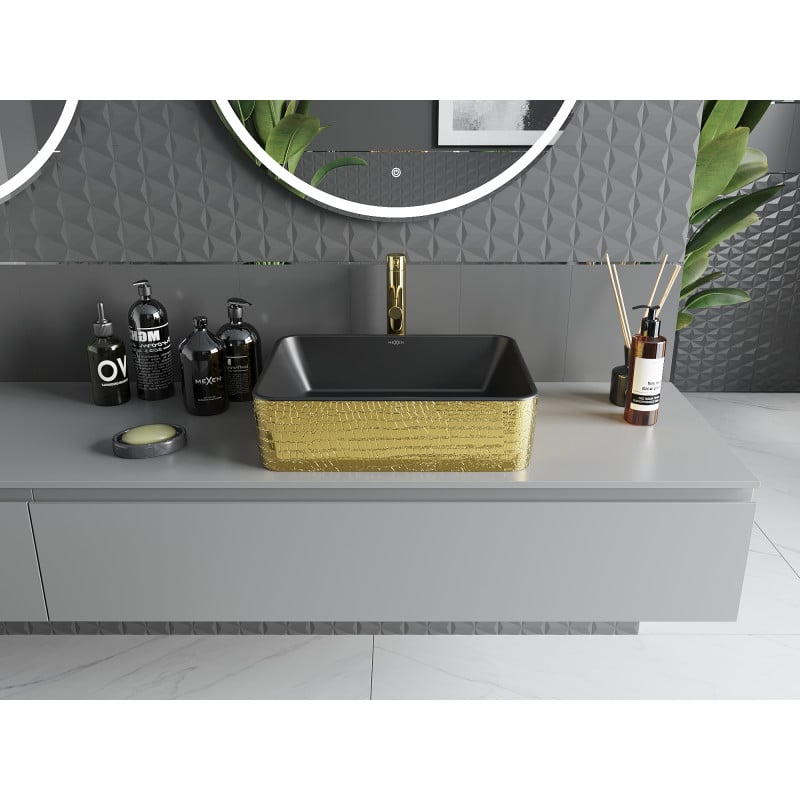 Mexen Catia lavabo à poser 48 x 37 cm, noir mat/motif écaille dorée - 21314878