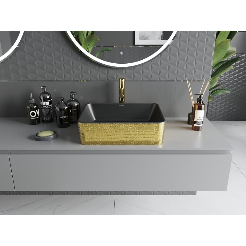 Mexen Catia lavabo à poser 48 x 37 cm, noir mat/motif écailles doré - 21314878