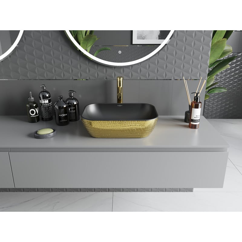 Mexen Rita lavabo à poser 45 x 32 cm, noir mat/motif doré écailles - 21084578