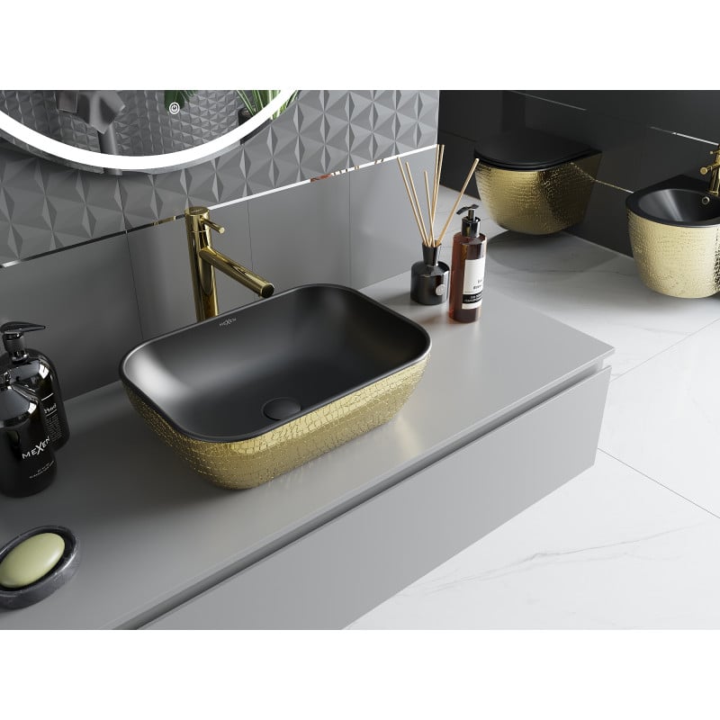 Mexen Rita lavabo à poser 45 x 32 cm, noir mat/motif doré écailles - 21084578