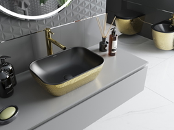 Mexen Rita lavabo de comptoir 45 x 32 cm, Noir mat/or motif écaille - 21084578