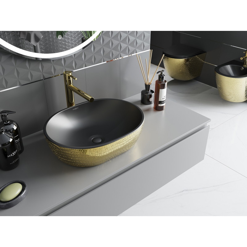 Mexen Viki lavabo à poser 48 x 35 cm, noir mat/motif écailles dorées - 21054878