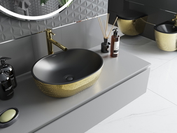 Mexen Viki lavabo de comptoir 48 x 35 cm, Noir mat/or motif écaille - 21054878