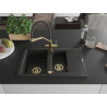 Mexen Gaspar Évier granit 1,5 bac avec égouttoir et robinet de cuisine Duo, noir/argent - 6507-73-671701-57-G