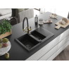 Mexen Gaspar évier en granit 1,5 cuves avec égouttoir et robinet de cuisine Duo, noir/argent - 6507-73-671701-57-B