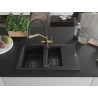 Mexen Gaspar évier en granit 1,5 cuves avec égouttoir et robinet de cuisine Duo, noir/argent - 6507-73-671701-57-B
