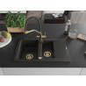 Mexen Gaspar évier en granit 1,5 cuves avec égouttoir et robinet de cuisine Duo, noir/or métallisé - 6507-75-671701-57-G