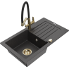 Mexen Pablo évier en granit à 1 bac avec égouttoir et robinet de cuisine Duo, noir moucheté - 6510-76-671701-57-G