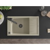 Mexen Elias évier en granit à 1 bac avec égouttoir et robinet de cuisine Duo, beige - 6511-69-671701-70-B