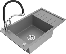 Mexen Elias évier de cuisine en granit 1 bac avec égouttoir et robinet Duo, gris - 6511-71-671701-07