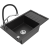 Mexen Elias Évier en granit 1 bac avec égouttoir et robinet de cuisine Duo, noir/argent métallique - 6511-73-671701-07