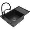 Mexen Elias Évier en granit à 1 bac avec égouttoir et robinet de cuisine Duo, noir/argent métallisé - 6511-73-671701-70-B