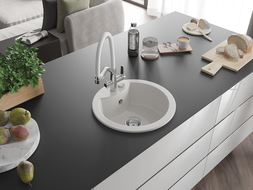 Mexen Diego évier en granit 1-bac avec robinet de cuisine Duo, blanc - 6512-20-671701-02