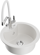 Mexen Diego évier en granit 1-bac avec robinet de cuisine Duo, blanc - 6512-20-671701-02