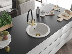 Mexen Diego évier en granit 1 bac avec robinet de cuisine Duo, blanc - 6512-20-671701-57-G