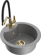 Mexen Diego évier de cuisine en granit 1 bac avec robinet de cuisine Duo, gris - 6512-71-671701-57-G