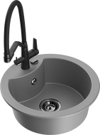 Mexen Diego évier en granit 1 bac avec robinet de cuisine Duo, gris - 6512-71-671701-70-B
