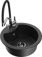 Mexen Diego évier en granit 1 bac avec robinet de cuisine Duo, noir/argent métallisé - 6512-73-671701-07-B