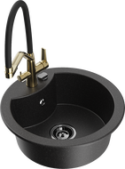 Mexen Diego évier en granit 1 bac avec robinet de cuisine Duo, noir/métallique argenté - 6512-73-671701-57-B